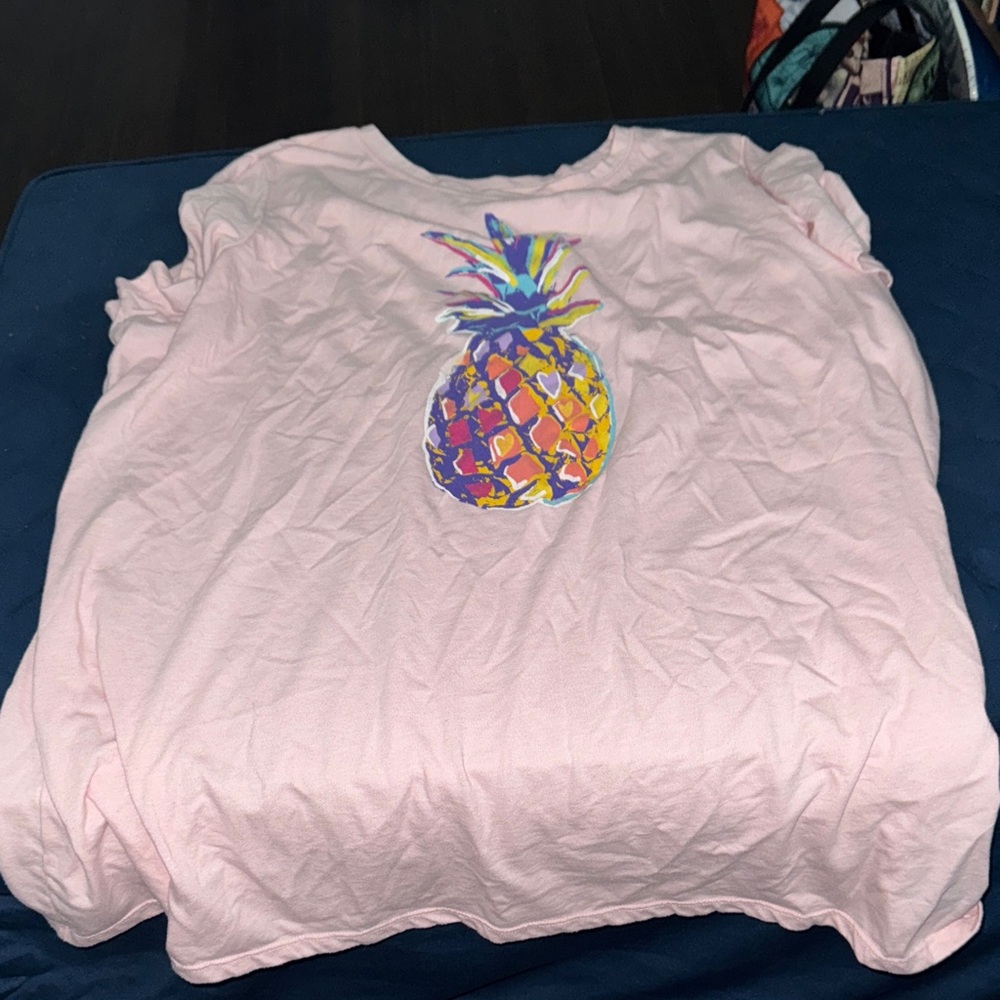 Pink womans Shirt with Colorful Pineapple Design****FINAL MARKDOWN****